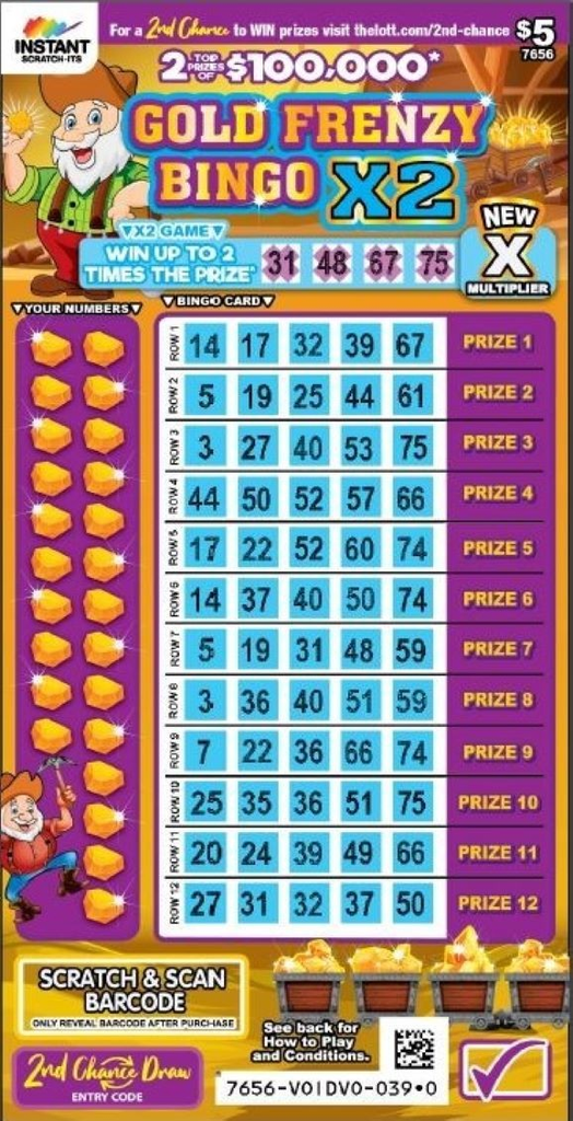 Instant Scratch It - $5 Gold Frenzy Bingo X2